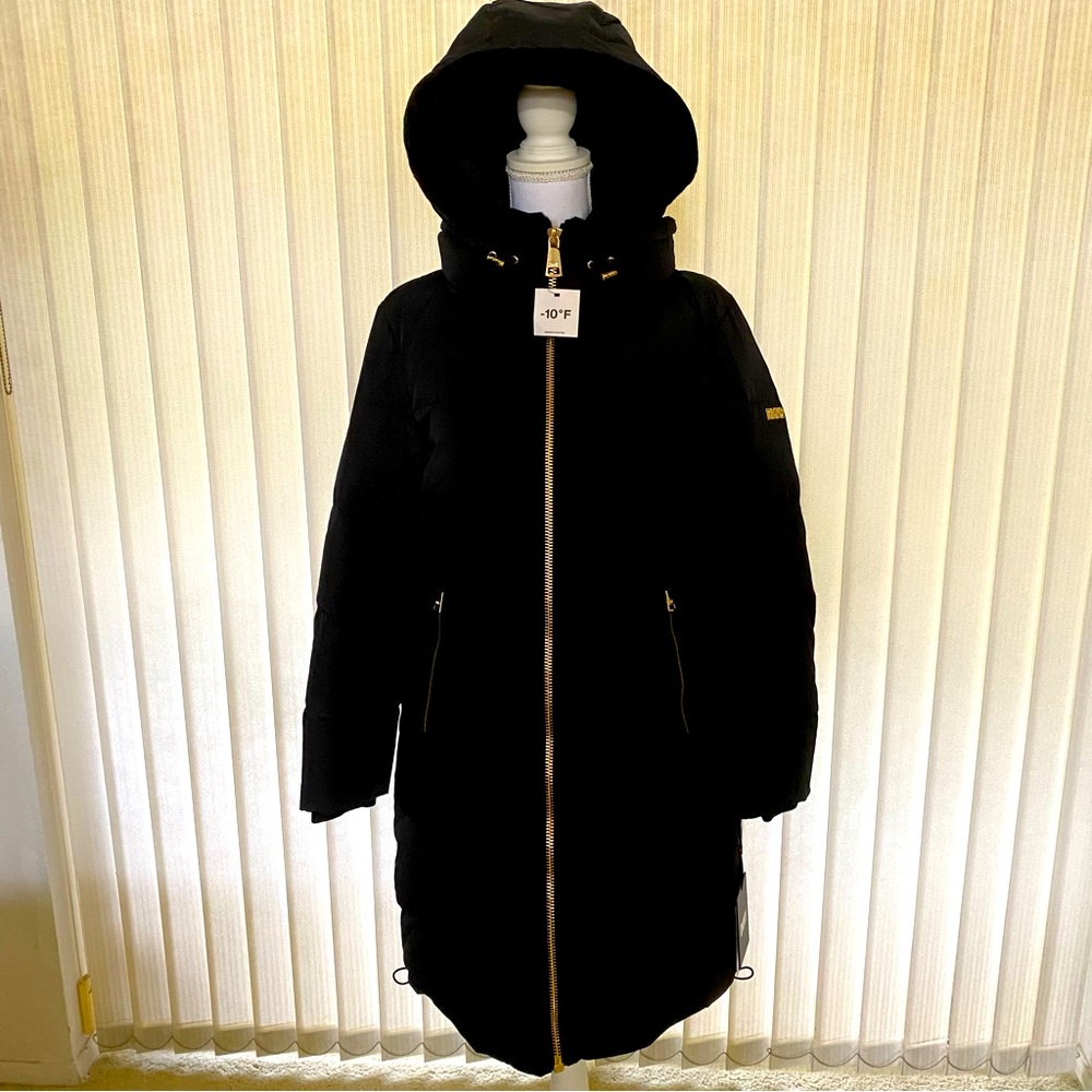 DKNY Black Faux Fur Trim Down Long Puffer Winter Coat Jacket